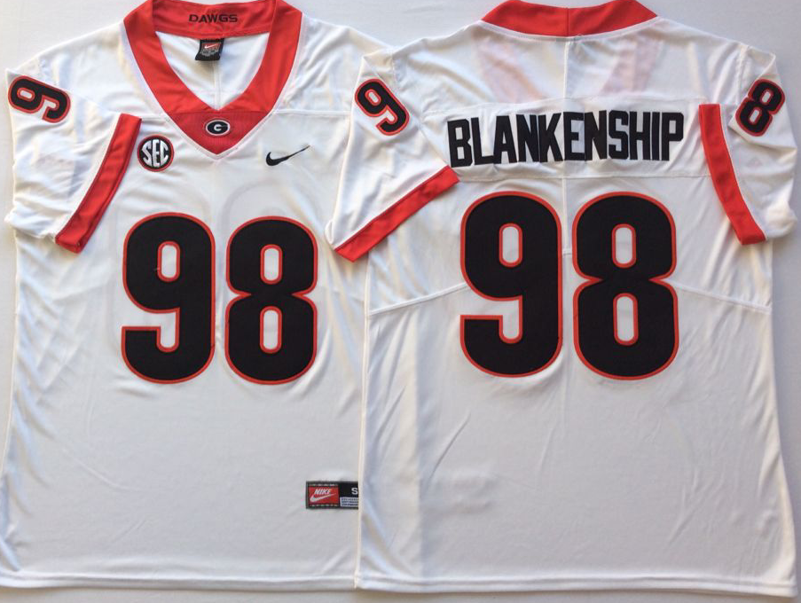 Men's Georgia Bulldogs Rodrigo Blankenship #98 White Jersey